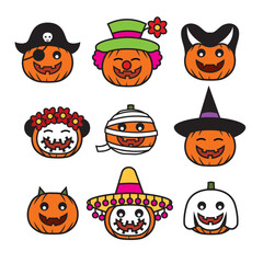 Set of cute cartoon halloween pumpkins