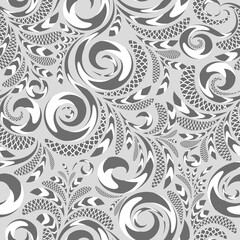 Grey vector seamless abstract floral  pattern