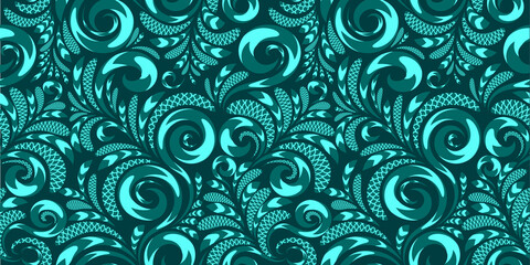 Green seamless pattern with curves element