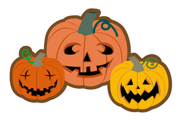 Set of pumpkin on white background. Orange pumpkin with a smile Happy Halloween Vector illustration.