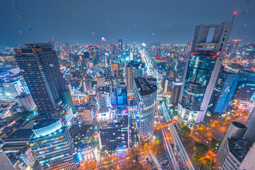 雨の大阪夜景