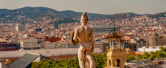 Barcelona, Spain – July 20, 2012: Panoramic bird view over modern and old districts in historical...