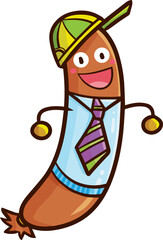 Funny sausage cartoon character ready to work