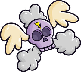 Funny and scary winged skull cartoon illustration