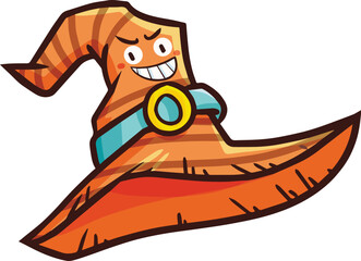 Funny orange witch hat character teasing