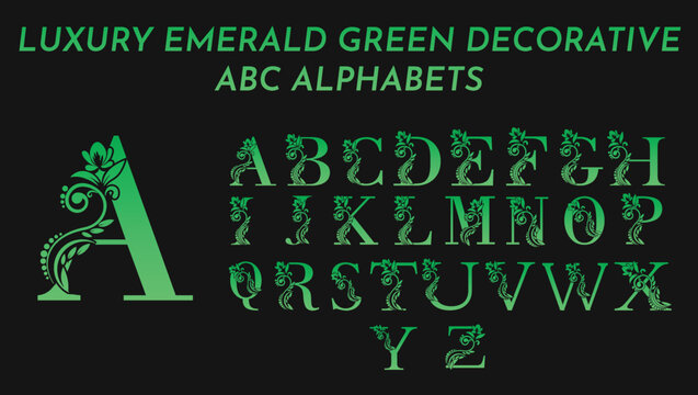 Luxury decorative metallic emerald green letters abc alphabets monogram logo design templates