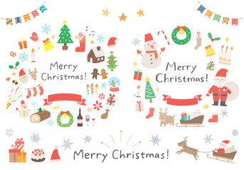 クリスマスイラストのフレームセット（文字あり）