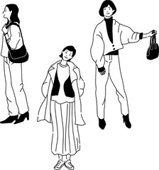 おしゃれな女性のベクター線画