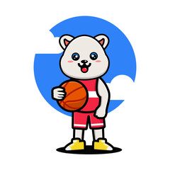 Happy polar playing basketball