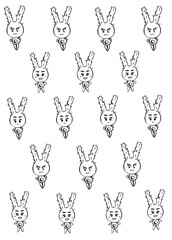 pattern of black contour images with monster emotions on a white background