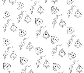 pattern of black and white monsters on a white background.
