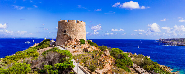 Italy summer holidays. Sardegnia island . village Santa Teresa di Galura in northern part, view of...