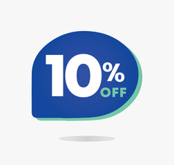10% off. Blue Sale Tag Vector Illustration. Discount price special offer symbol. chat bubble