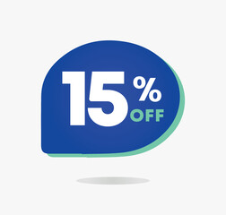 15% off. Blue Sale Tag Vector Illustration. Discount price special offer symbol. chat bubble
