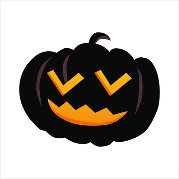 Art illustration design concept colorful icon symbol logo of kawaii black pumpkin with face expression smile