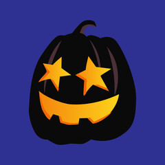 Art illustration design concept colorful icon symbol logo of kawaii black pumpkin with face expression star eye