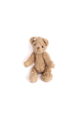 Teddy bear of brown color on a white background. Children's toy
