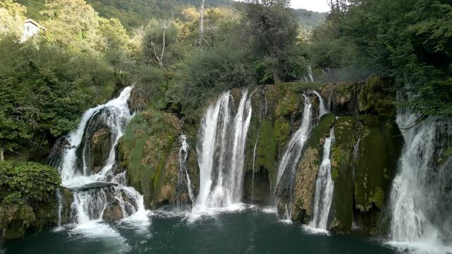 Waterfall in the mountains in Bosnia , Martin Brod drone
