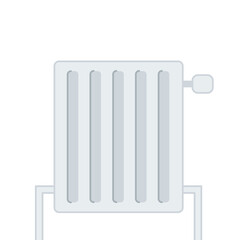 White heating radiator with pipes in the floor. Simple flat vector illustration