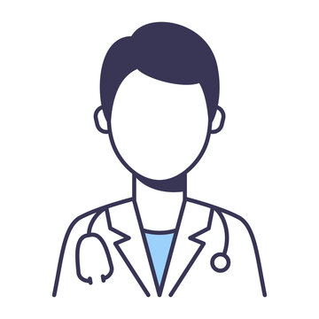recommend clip art: Line icon of a man doctor in uniform. Flat line style male.