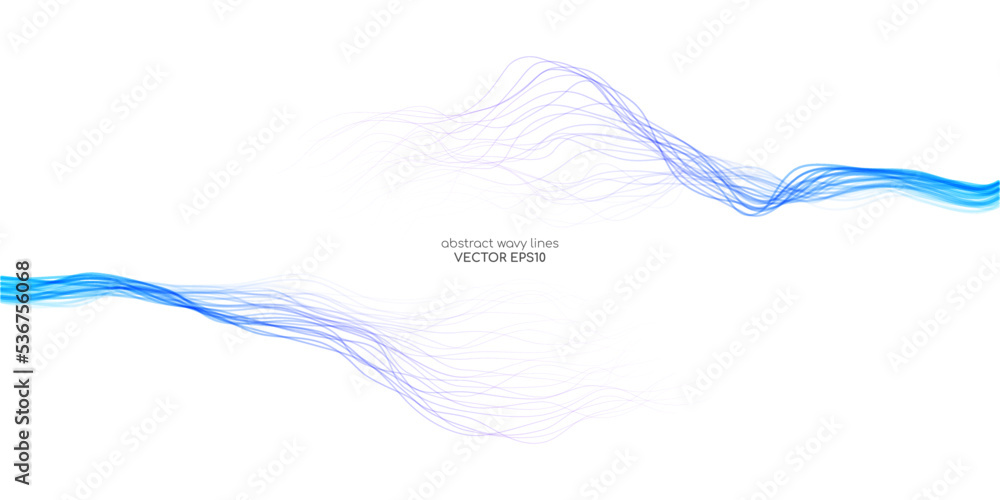 Poster Vector wave lines smooth flowing dynamic blue purple pink gradient isolated on white background for concept of technology, digital, communication, science, music