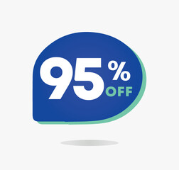 95% off. Blue Sale Tag Vector Illustration. Discount price special offer symbol. Speech bubble