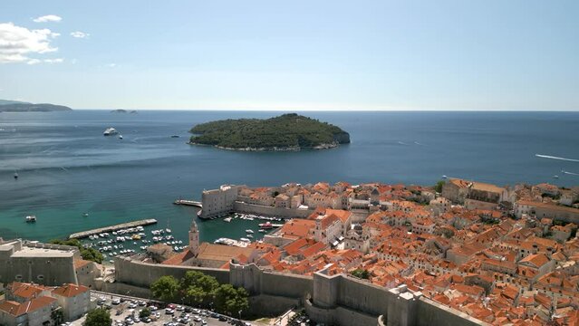 Dubrovnik cityscape in Summer from a drone, aerial footage