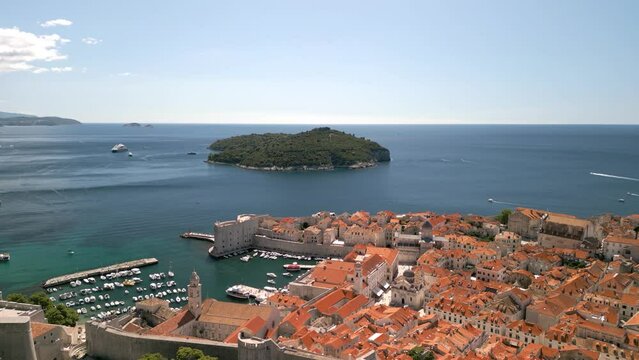 Dubrovnik cityscape in Summer from a drone, aerial footage