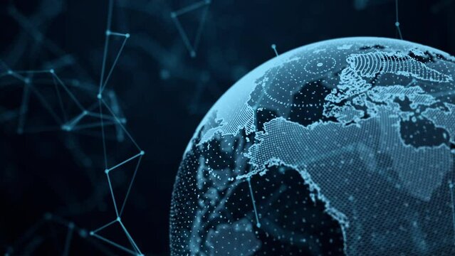 Digital animation background. Earth, particles. Seamless loop.