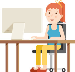 Woman playing computer flat illustrations