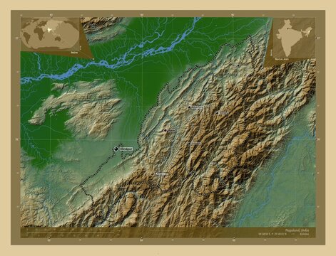 Nagaland, India. Physical. Labelled points of cities