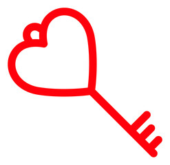 Flat key icon. Creative pictogram. Red heart illustration. Color drawing