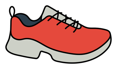 Red sneaker shoe, boot. Sport sketch. Hand drawn icon. Freehand fitness illustration