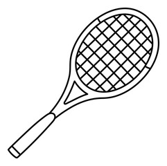 Tennis racquet. Badminton. Sport equipment line sketch. Hand drawn doodle outline icon. Black and white freehand fitness illustration