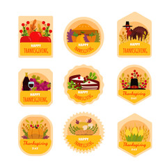 Flat design thanksgiving badge collection.