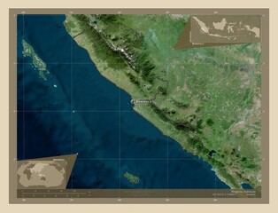 Bengkulu, Indonesia. High-res satellite. Labelled points of cities