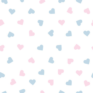 seamless abstract pattern of hearts. cute light blue and pink hearts. White background. vector texture. fashionable print for textiles and wallpaper.