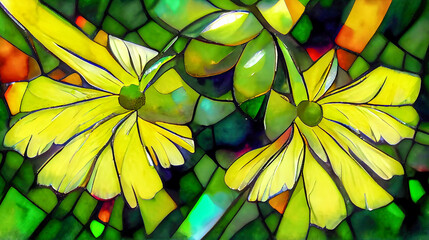 Obraz na płótnie Canvas Colorful stained glass window. Abstract stained-glass background. Art Nouveau decoration for interior. Vintage pattern.