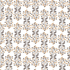 北欧風のシームレスなパターン。「ピラカンサ。」テキスタイル、壁紙、包装紙のデザイン。