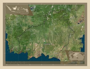 Kalimantan Tengah, Indonesia. High-res satellite. Labelled points of cities