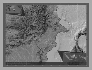 Kalimantan Timur, Indonesia. Bilevel. Labelled points of cities