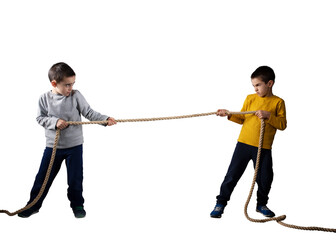 Rivalry of two brothers who have a contest with a roped
