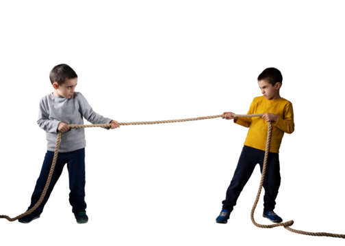 Rivalry of two brothers who have a contest with a roped