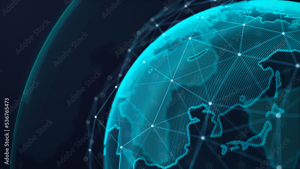 Poster global network connection. the concept of protecting the planet. data exchange around the world. abs