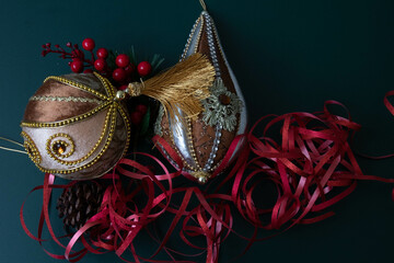 Christmas Decoration on Red Background