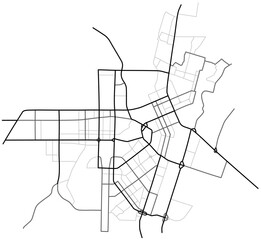 Nur-Sultan (Astana, Kazakhstan) city with highways, major and minor roads, town footprint plan. City map with streets,  urban planning scheme. Plan street map, road graphic navigation. Vector