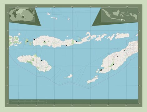 Nusa Tenggara Timur, Indonesia. OSM. Major cities