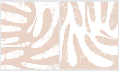 Simple Modern Hand Drawn Vector Art with Abstract Twigs on a Light Coral and White Backround. Boho Style Design ideal for Wall Art, Poster, Card, Room Decoration. Minimalist Floral Grunge Art.