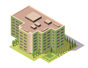 Offices isometric. Town apartment building city map creation. Architectural  3d illustration. Infographic element. City house composition