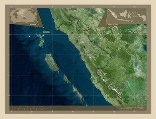 Sumatera Barat, Indonesia. High-res satellite. Labelled points of cities